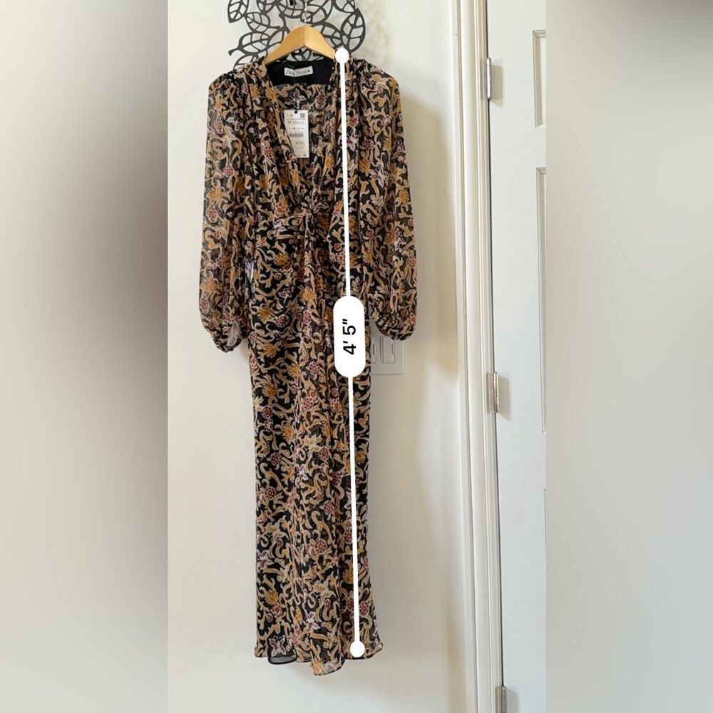 Zara Women Print Dress Knot Black Tan 8117/029 Size M NWT - Picture 13 of 16